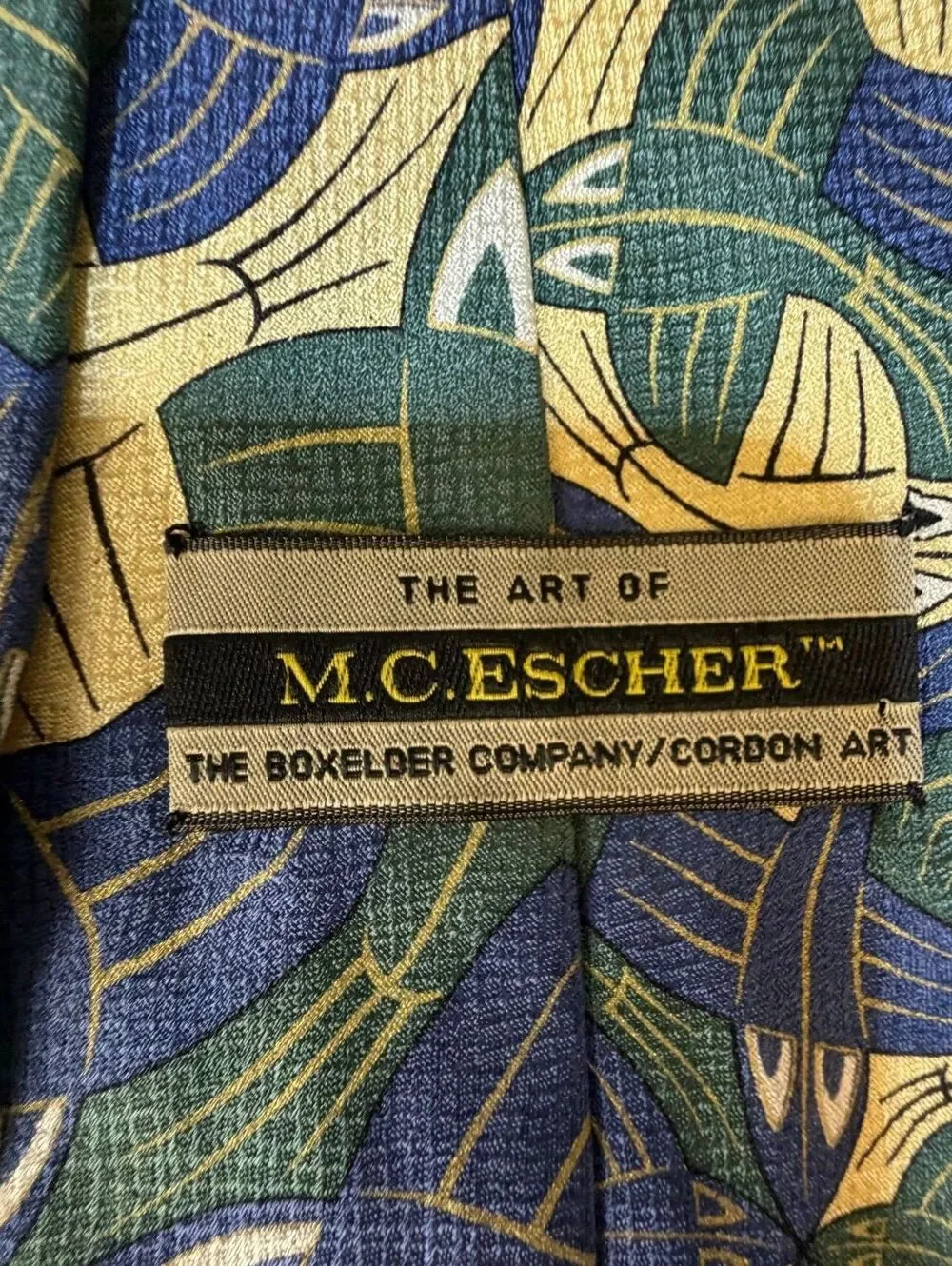 Vintage M.C. Escher 100% Silk Tie Made in Italy Square Limit Abstract Fish